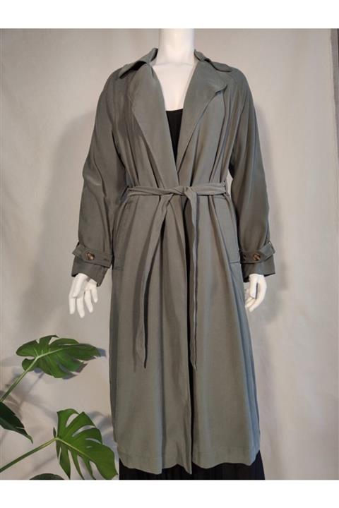 Mango Yeşil Geniş Kesimli Dökümlü Trençkot