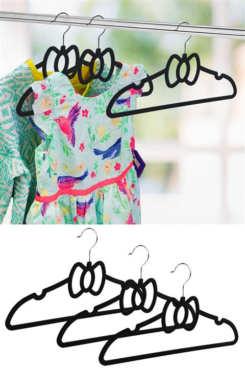 Helen's Home 3 Adet Kaydırmaz Kadife Çocuk Kıyafet Askısı Siyah