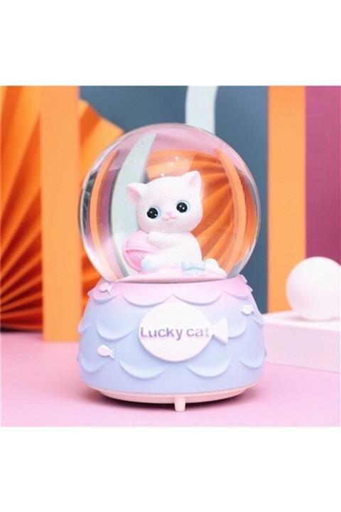 Hediyestanbul Sevimli Lucky Kedi Büyük Boy Püskürtmeli Kar Küresi