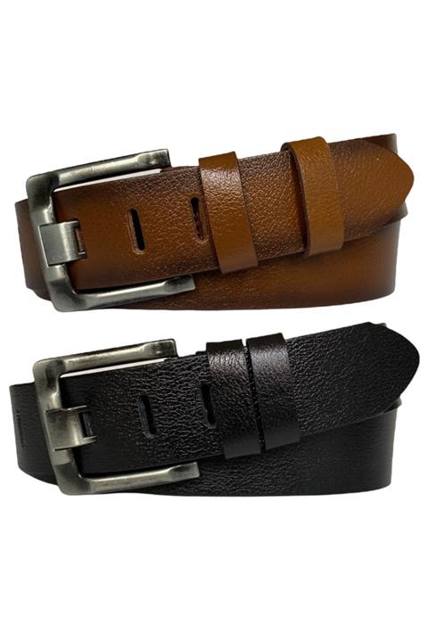 GoDeri %100 Hakiki Deri 2'li Geniş Dilli Set Siyah, Tosado 4.5 Cm Kot, Spor Kemer