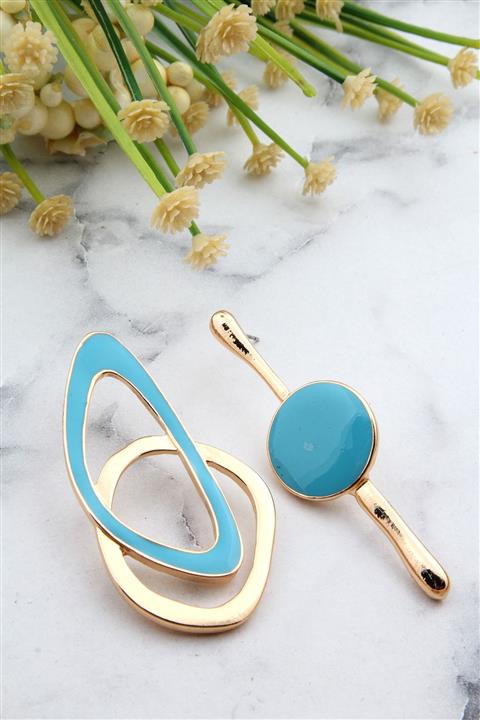 Pelin Aksesuar Kadın Mavi Asimetrik Tasarım Küpe