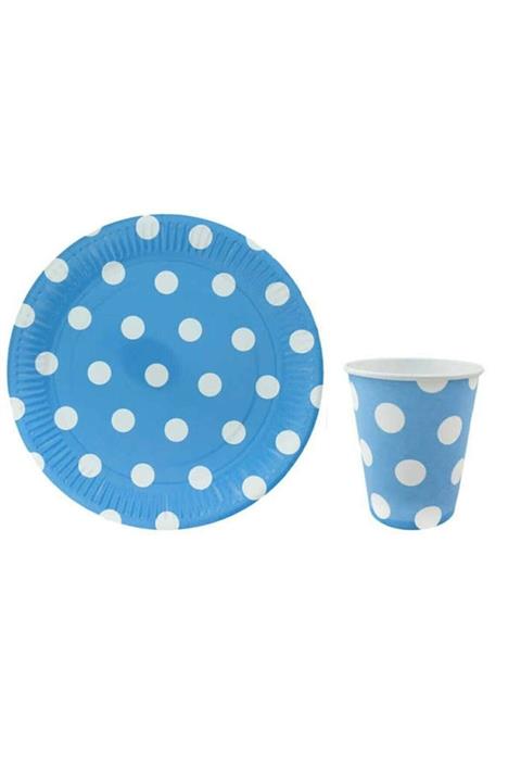 BEST PARTİ Mavi Puantiyeli 8 Li Karton Tabak Bardak Seti