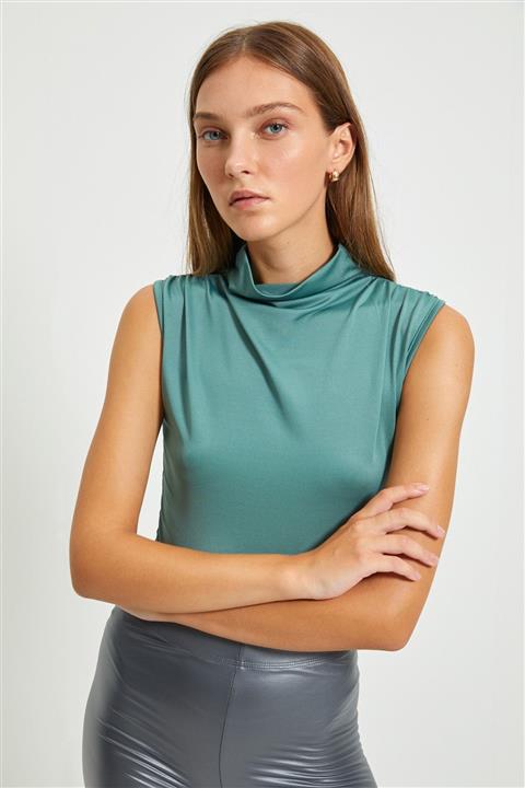 TRENDYOLMİLLA Mint Balıkçı Yaka Çıtçıtlı Kolsuz Örme Body TWOAW22BD0006