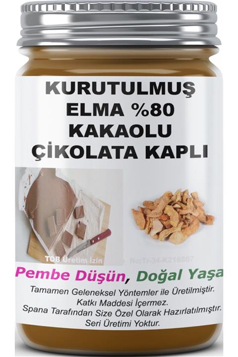 SPANA Kurutulmuş Elma %80 Kakaolu Çikolata Kaplı Ev Yapımı Katkısız 330gr