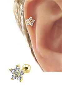 Salyangoz Company Kadın Cerrahi Çelik Gold Çiçek Figürlü Helix Tragus Piercing Tapıcıgld17
