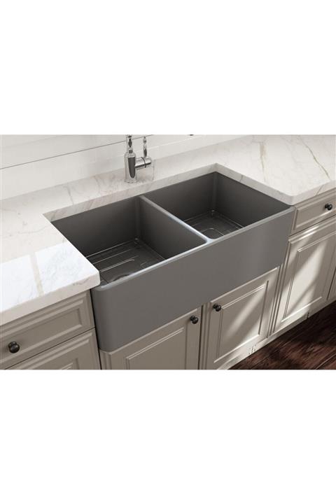 Bocchi Lavello Eviye Çift Gözlü 85 Cm Mat Gri