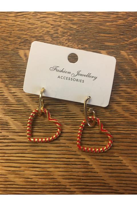 Fashion Jewellery Gold Kırmızı Çizgili Küpe