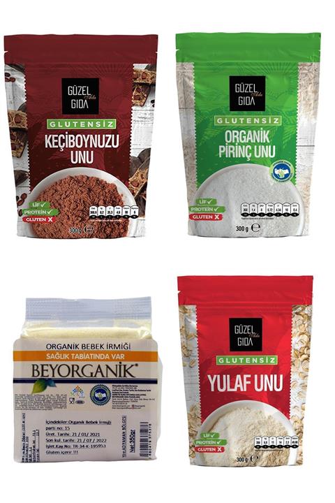 Güzel Gıda Organik Bebek Irmiği 350 Gr - Organik Pirinç Unu 300 Gr Keçiboynuzu Unu 300 Gr - Yulaf