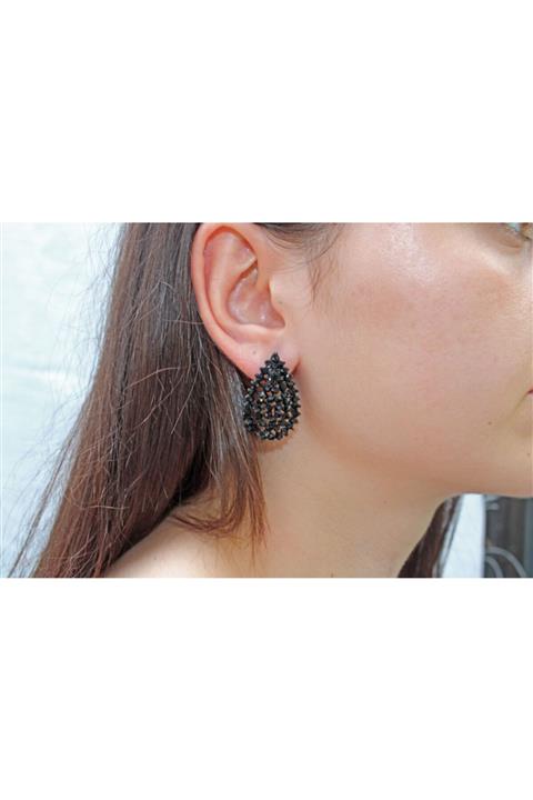 Hayber accessories Siyah Taşlı Damla Abiye Küpe