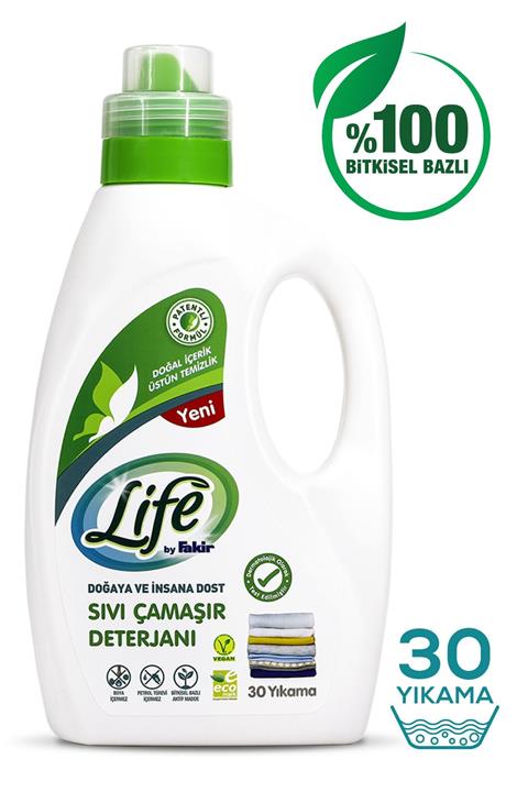 Life by Fakir %100 Bitkisel Bazlı Vegan Sıvı Çamaşır Deterjanı 1500 ml (30 YIKAMA)(RENKLİ VE BEYAZLAR İÇİN)