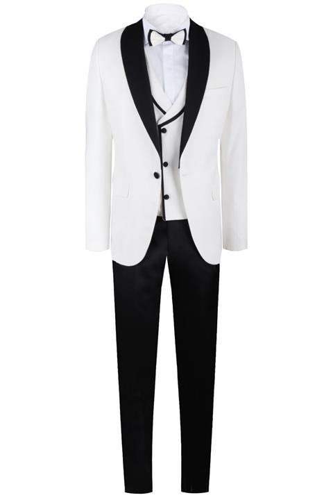 YSF Giyim Erkek Slim Fit Çıkma Şal Yaka Desenli Yelekli Damatlık 2540-03