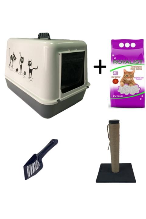 Çiftsan Kedi Kapalı Tuvalet Kabı (Kürek + 10 Lt Kedi Kumu + 50 Cm Tırmalama Hediyeli )