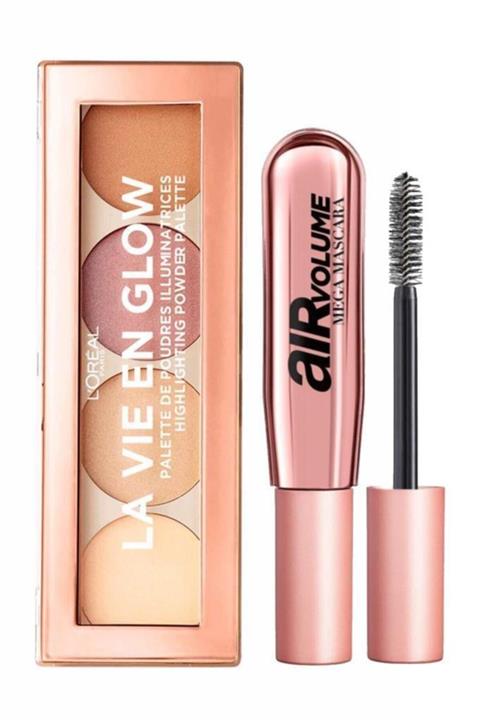 L'Oreal Paris Aydınlatıcı Palet En Glow Warm Glow Air Volume Maskara Seti