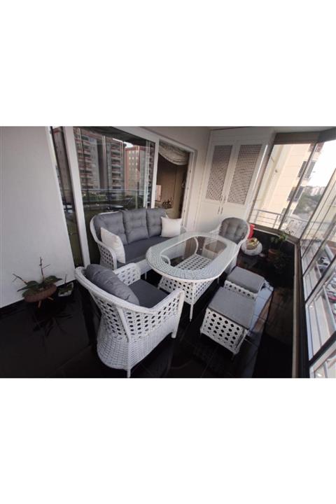 innobond Rattan El Örgü Çayset Oturma Grubu Kırçıl Beyaz