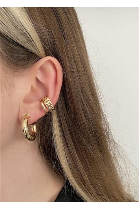KİLİG Gold Renk Zincir&basic 2'li Earcuff