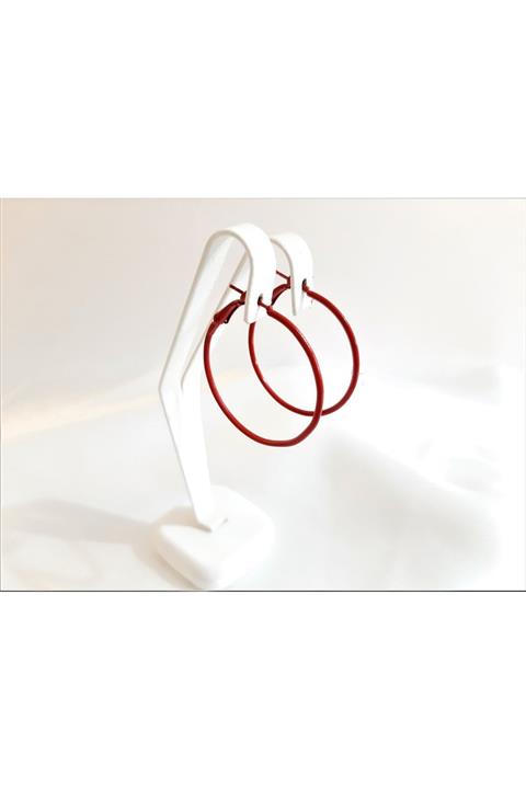 TÜKKAN ACCESSORİES Tam Kapama Kırmızı Halka Küpe 35 mm