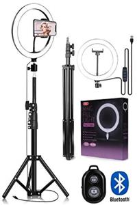 EN SİGA Kumandalı Youtuber Tiktok Çekim Işıklı Telefon Tutucu Makyaj Işığı Ring Light 10 Inç 2.1 M Tripod