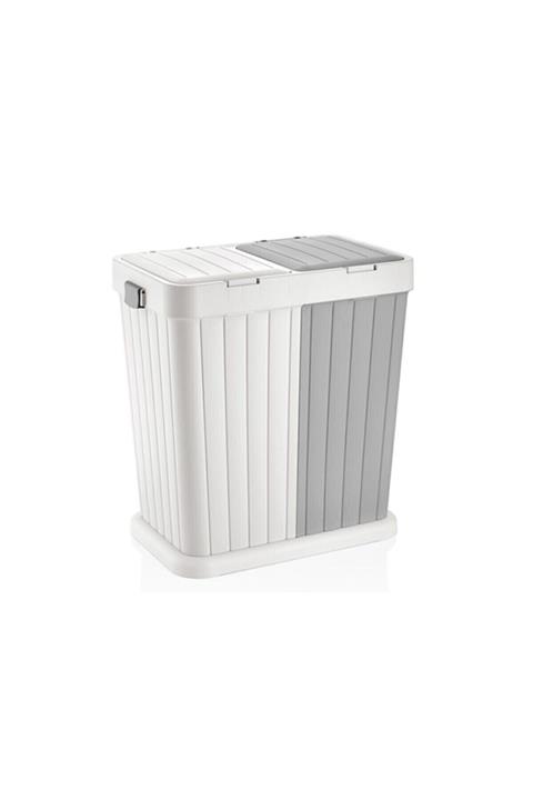 Bayev Gri Çift Bölmeli Otomatik Kapaklı Kirli Çamaşır Sepeti