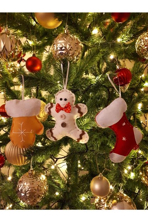 Mildan Accessories Noel Çorabı , Kurabiye Adam Ve Eldiven Figürlü 3'lü Yılbaşı Süsü Çam Ağacı Süsü