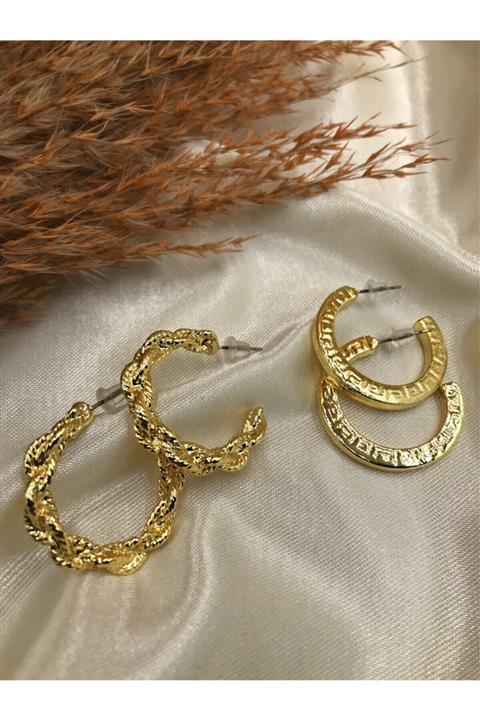 Eylülün Takısı Kadın Gold Renk İkili Aşk Küpeleri