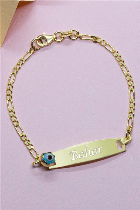 belindastore Gümüş Isimli Nazar Boncuklu Göz Bebek & Çocuk Künye Bileklik 925 Ayar