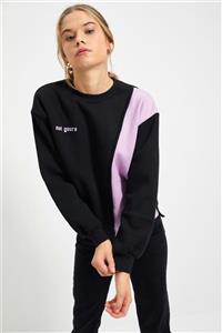 TRENDYOLMİLLA Siyah Ön ve Sırt Baskılı Basic Örme Şardonlu Sweatshirt TWOAW21SW0150