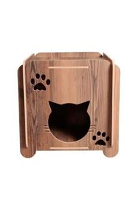 Beynu Ahşap Dekoratif Kedi Evi Figürlü Kedi Kulübesi - Barınak - Kulübe - 45x45 Lazer Kesim