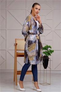 nazebutik Kadın Desenli Viscon Kimono Mavi