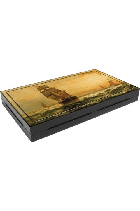 Pysco Gemi Ahşap Kaplama Tasarım El Işi Tavla Takımı