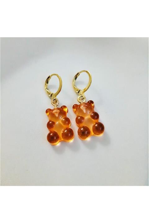 TÜKKAN ACCESSORİES Kadın Sevimli Ayıcık Turuncu Jelibon Küpe