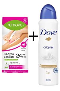 Dove Original 150 ml  Kadın Deodorant Sprey + Remove Hassas Sir Ağda Bandı 24 Adet