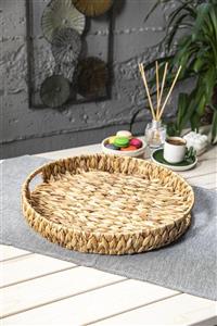 Doreline Wicker Yuvarlak Rattan Hasır Dekoratif Tepsi, Large Banyo Tepsisi Ø40