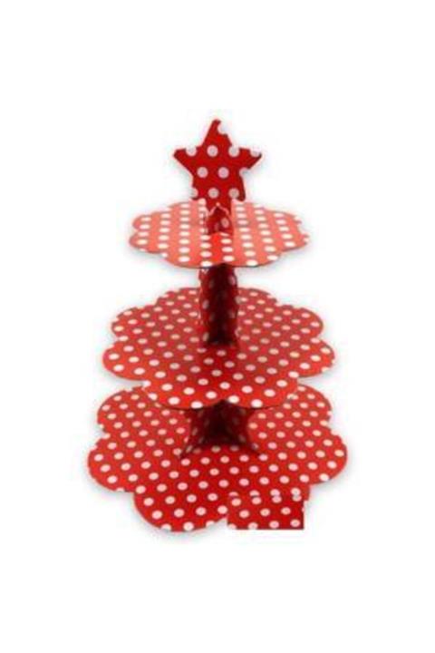 Partimarka Kırmızı Beyaz Puanlı Kek Standı