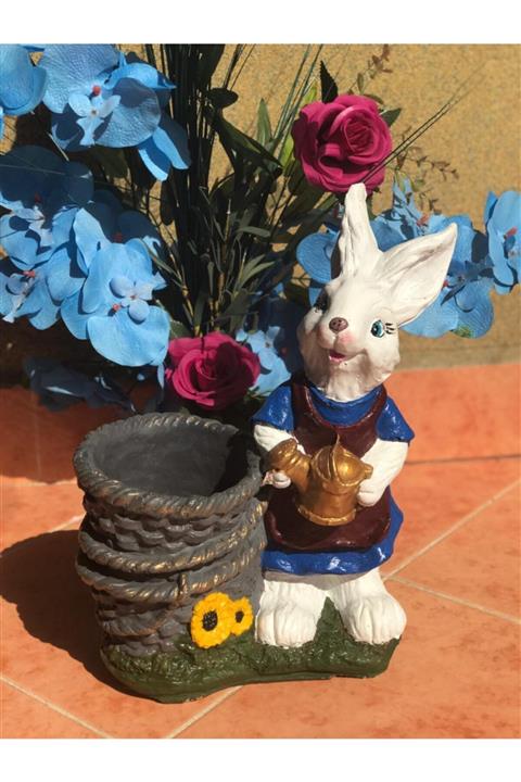 Velovis Dekoratif Sepetli Saksılı Tavşan Heykeli