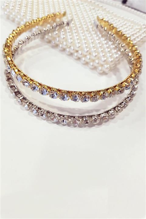 BAHELS Kadın 2'li Gold Ve Gümüş Renkli Zara Model Kristal Taşlı Taç Saç Bandı - 2 Adet