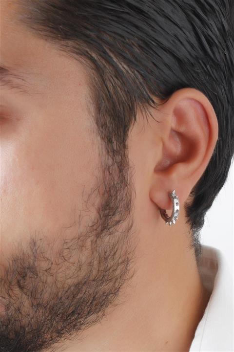 MadameConcept 925 Ayar Gümüş Çivili Model Halka Erkek Küpe