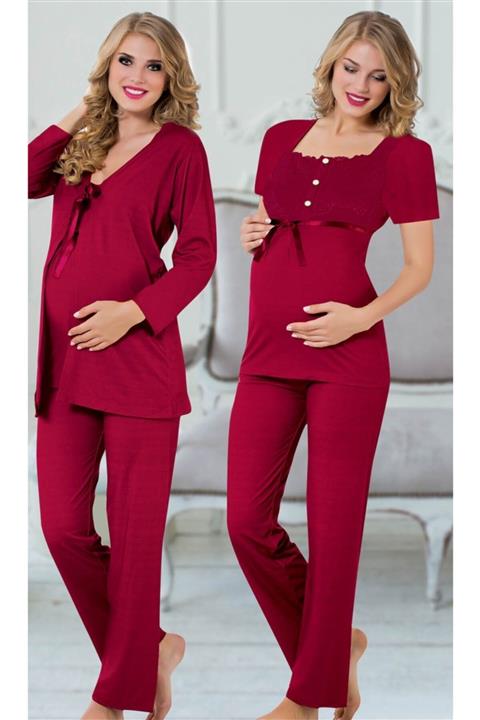 JENİKA Kadın Sabahlıklı 3'lü Hamile Pijama Takım