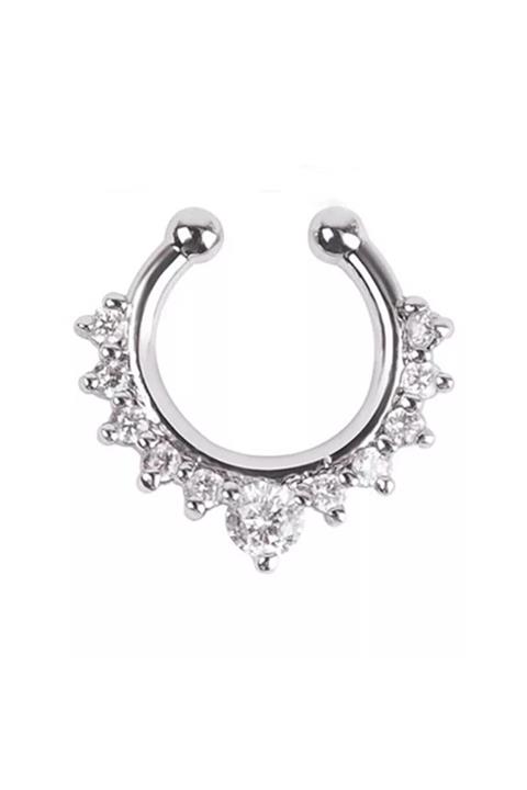 TakıConcept Gümüş Septum Labret Taşlı Sahte Fake Piercing