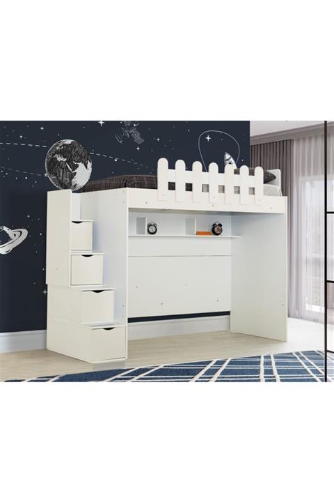 Güven Mobilya Kiwi Okyanus Beyaz 90*190 Tek Yataklı Ranza