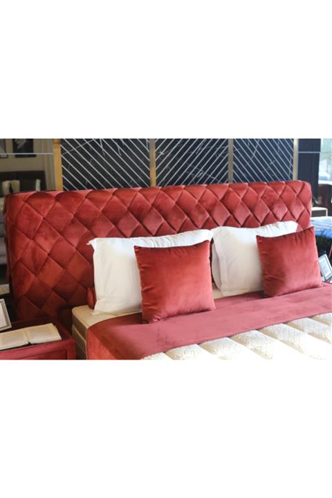 AVVİO HALI Selective Seri Loft Kırmızı Kumaş Döşeme Yatak Baza Başlık