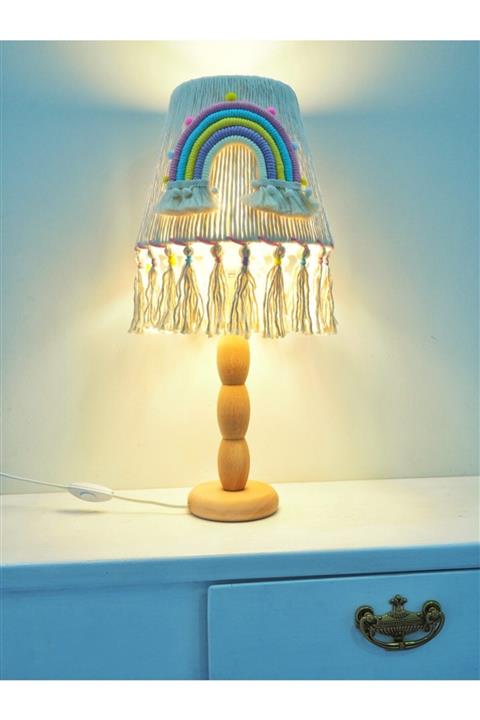 Design by Didem Özel Tasarım % 100 Pamuk Iplik Gökkuşaklı Makrome Abajur