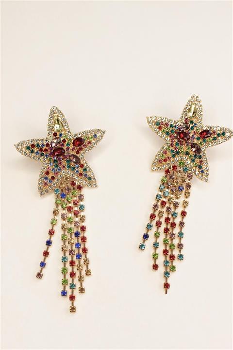 New Obsessions Renkli Swarovski Taşlı Sallanan Yıldızlar Küpe