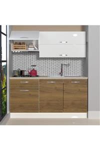 Decoraktiv Hazır Mutfak Dolabı Style 160 Cm Pera & Parlak Beyaz -tezgah Dahil