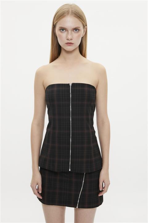 adL Metal Fermuarlı Ekose Büstiyer