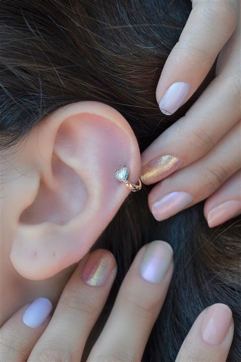 Sacce Scarves&Accessories Zirkon Kalp Model Halka Piercing Tragus Helix Kıkırdak Küpesi