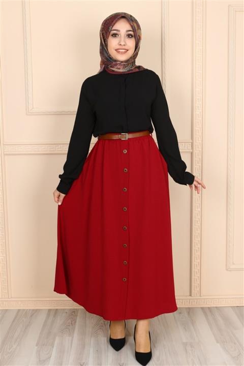 eymina Düğme Detaylı Cepli Tesettür Etek