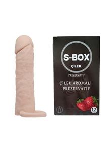 SBox Çilek Aromalı Prezervatif, 5cm Dolgulu Silikon Penis Kılıfı Seti