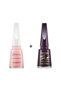 Flormar Nail Enamel Açık Pembe Ve Jel Görünümlü Mürdüm Rengi Oje