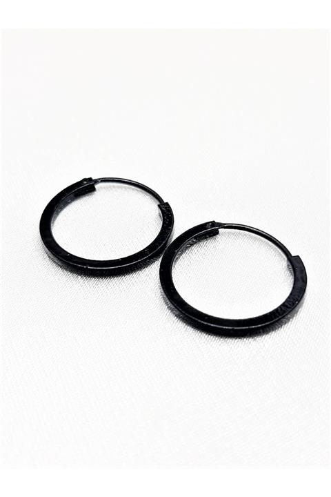 TÜKKAN ACCESSORİES Arkası Kapalı Siyah Kaplama Pirinç 15 Mm Halka Küpe