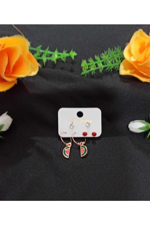 TAKIŞIK 3lü Set Karpuz Desen Küpe